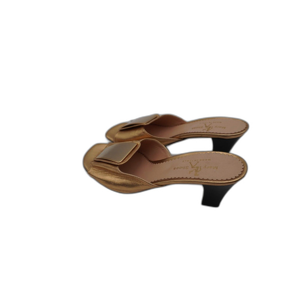 Mary Soft Leather Gold Sandals, Elegant and Chic Low Heel for Comfort. Size 39. - Picture 4 of 9